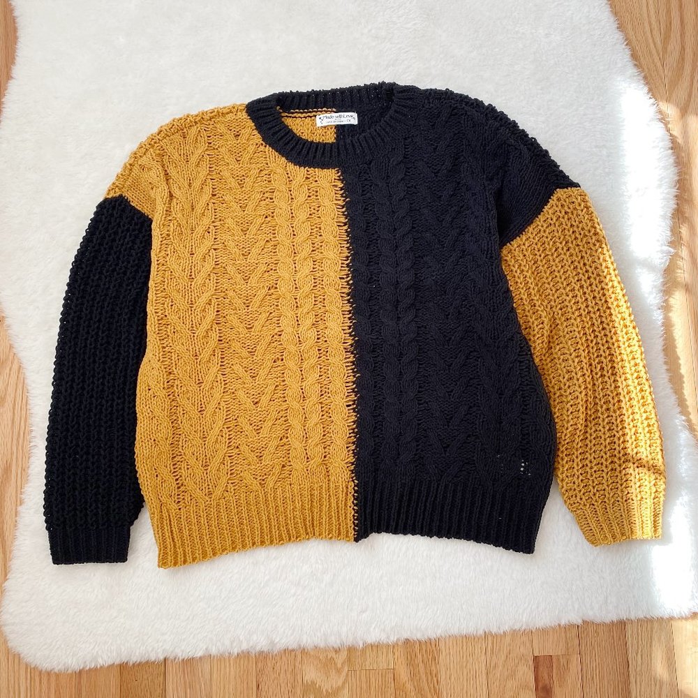 Made with Love Women's Chunky knit Two-Tone Sweater, Yellow/Black, Size 1X